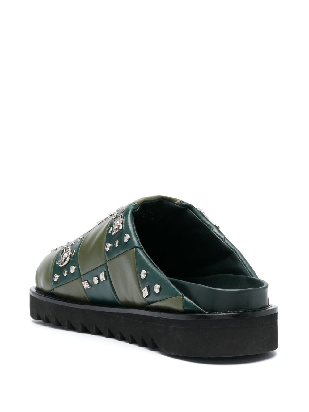 checkerboard-pattern leather slides - 3