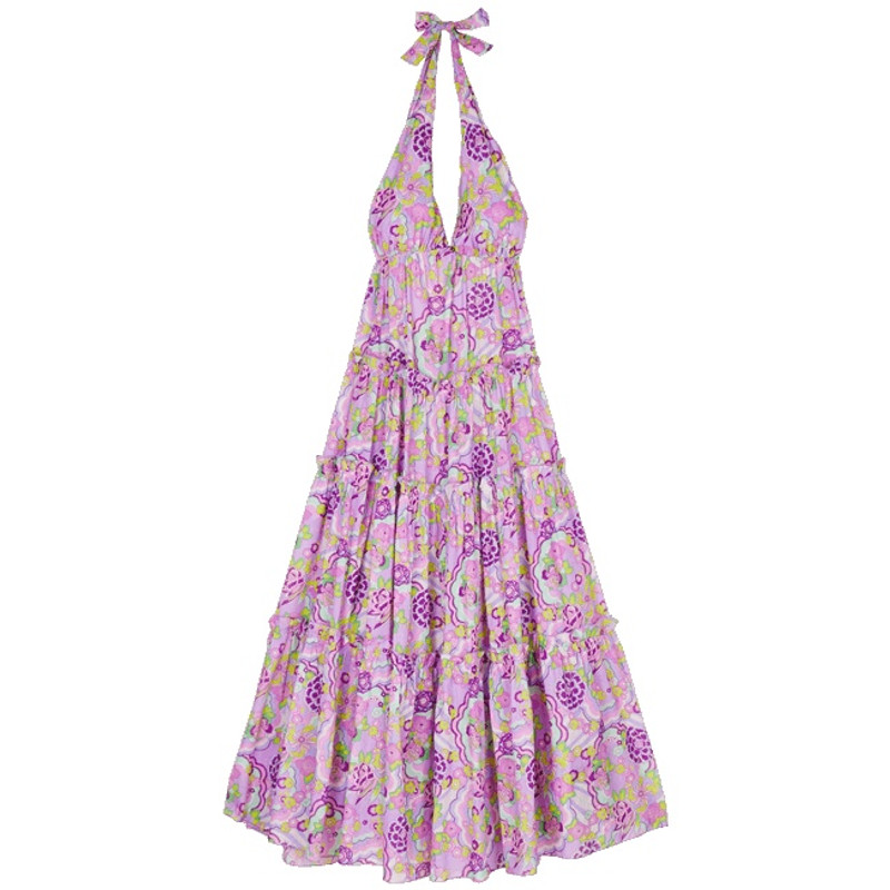 Women Long Cotton Dress Rainbow Flowers 1