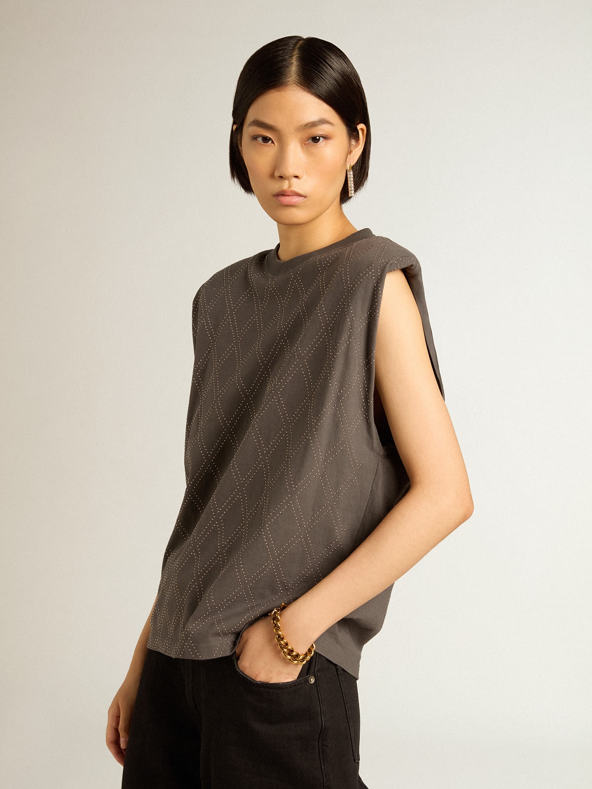 Anthracite gray sleeveless T-shirt - 3