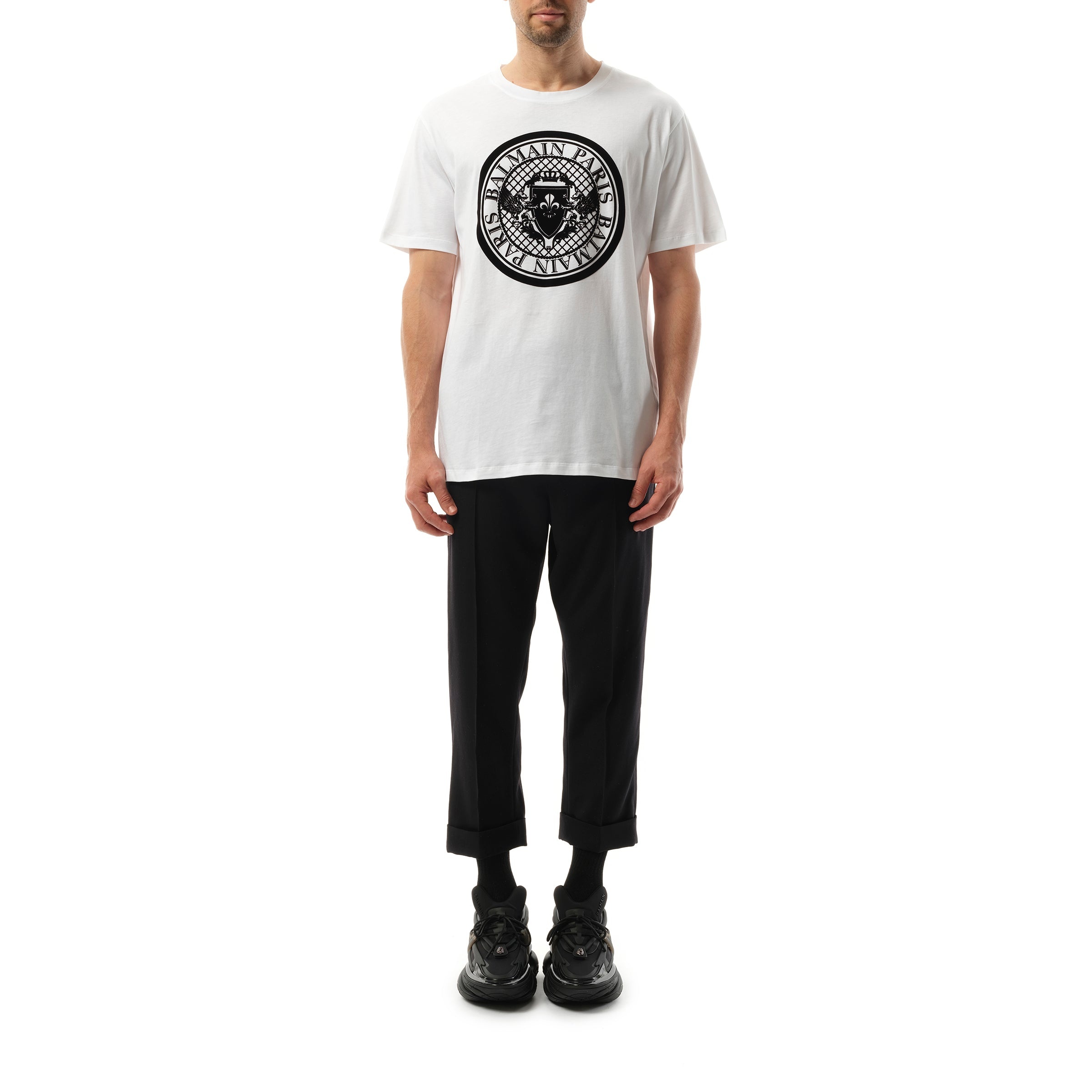 Coin Flock Reg Fit T-Shirt in White/Black - 4