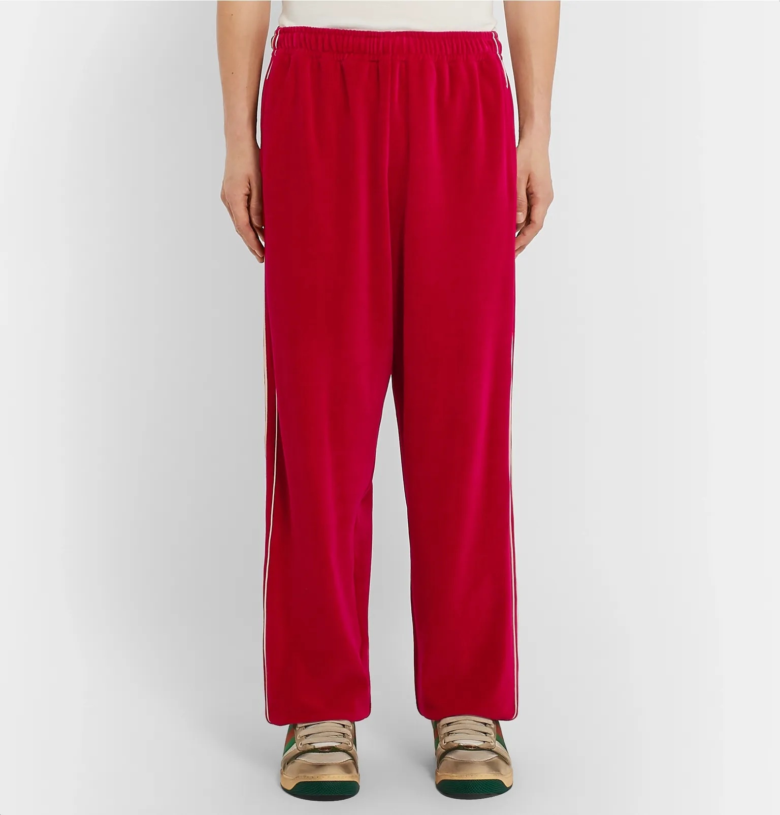 Tapered Logo-Appliquéd Webbing-Trimmed Piped Velvet Sweatpants - 10