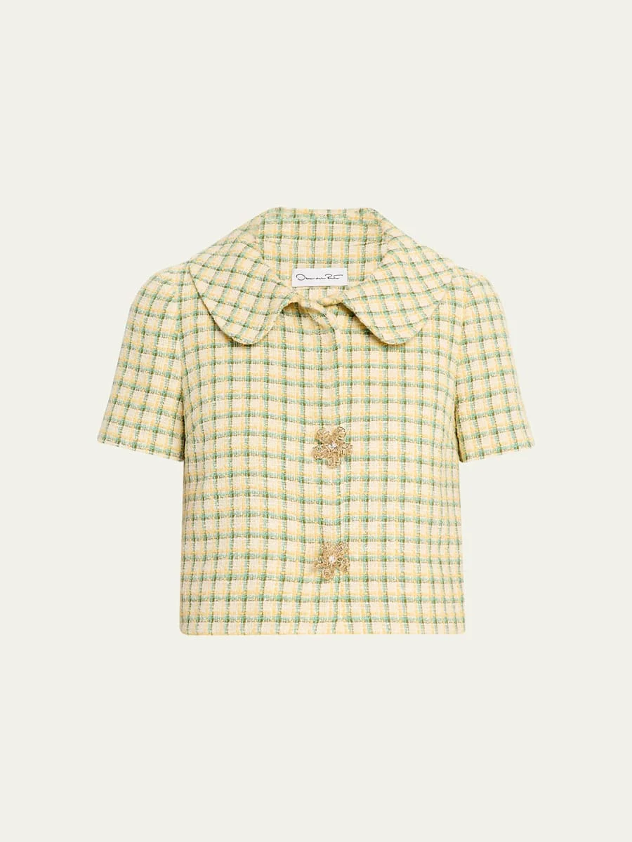 Short-Sleeve Check Tweed Jacket - 1
