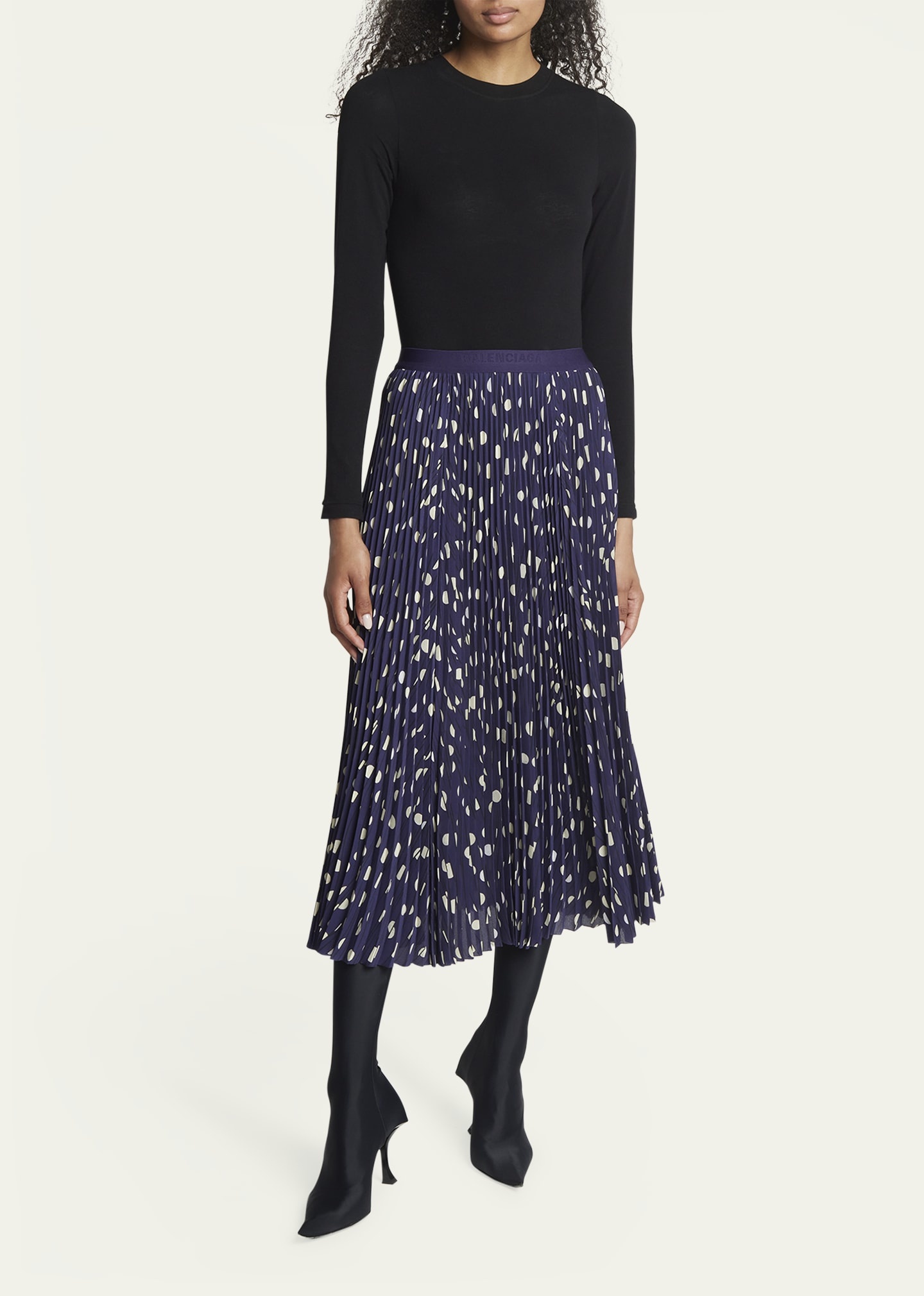 Polka Dot Elastic Logo Midi Skirt - 2