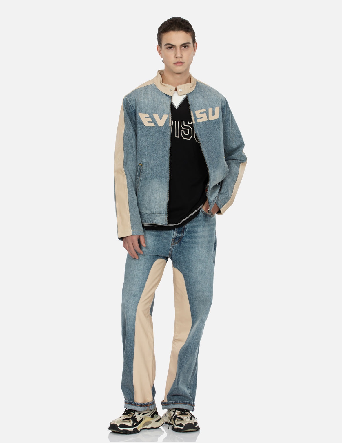 LEATHER LOGO AND SEAGULL APPLIQUÉ REGULAR FIT DENIM MOTO JACKET - 5