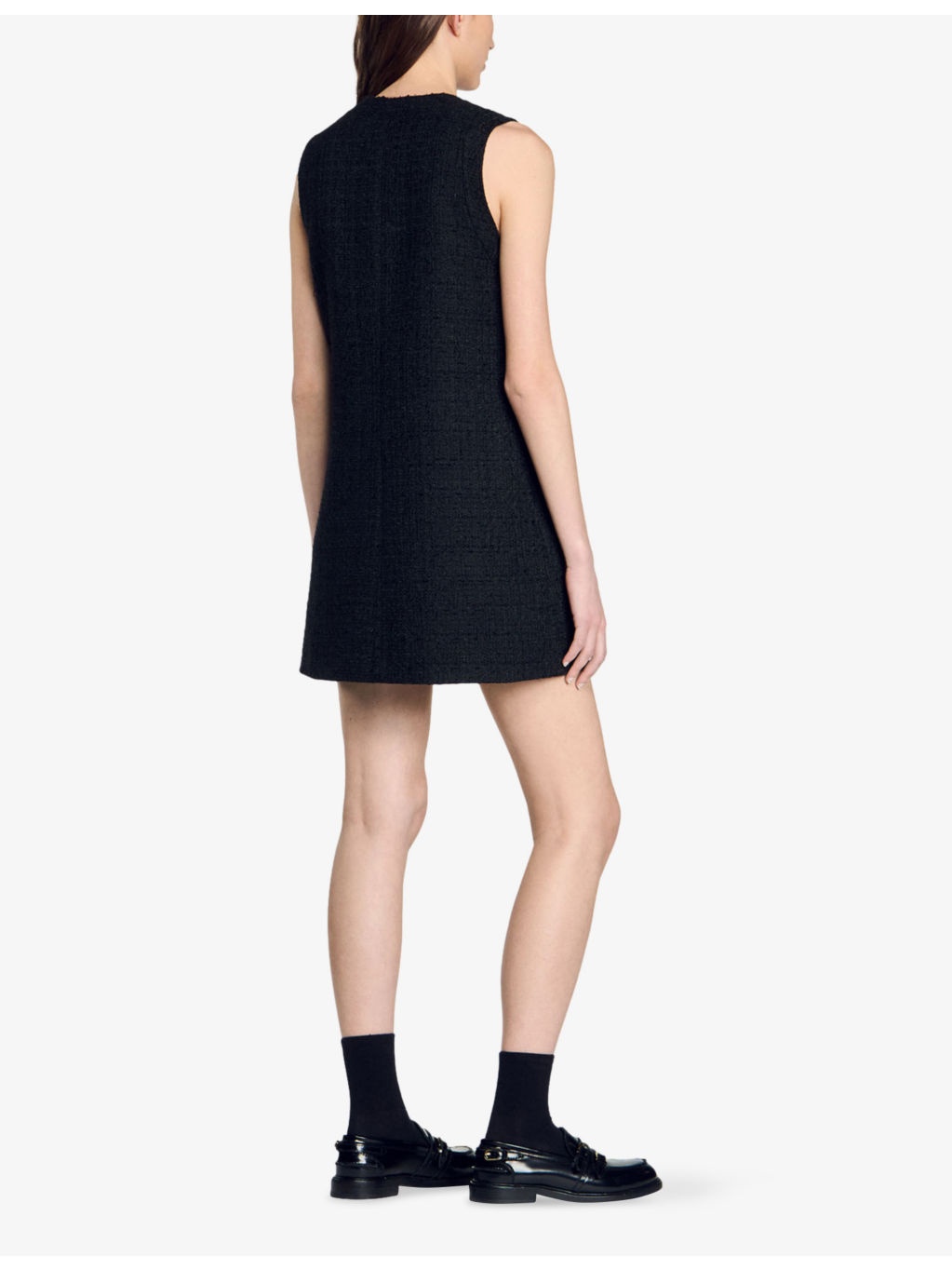 Sleeveless Gold-Toned Buttons Woven Mini Dress - 4