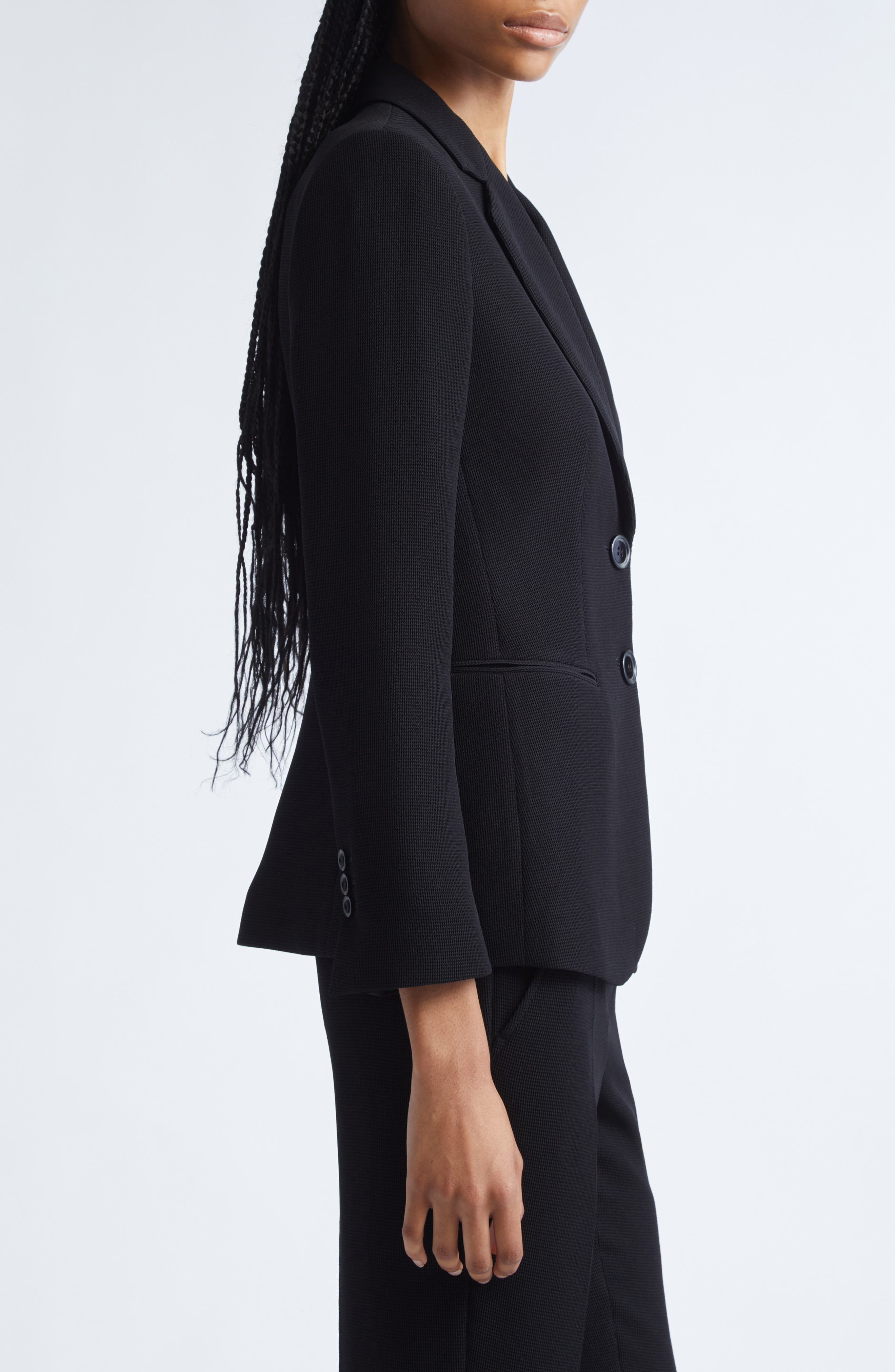 Emporio Armani Techno Waffle Blazer in Solid Black at Nordstrom - 4