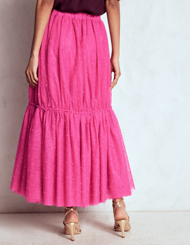 Anna Tulle Midi Skirt-Pink Flocked Spot 4