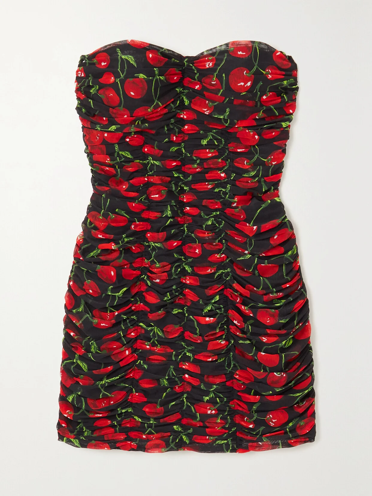 Strapless Ruched Printed Stretch-tulle Mini Dress - 1
