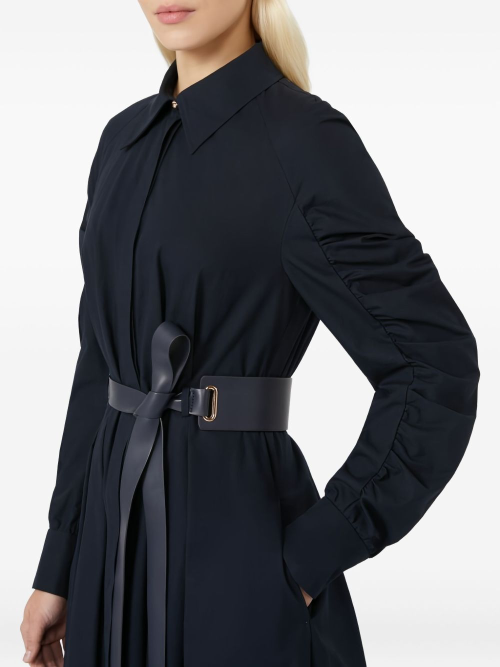 puff-sleeve belted shirt midi dress - 5