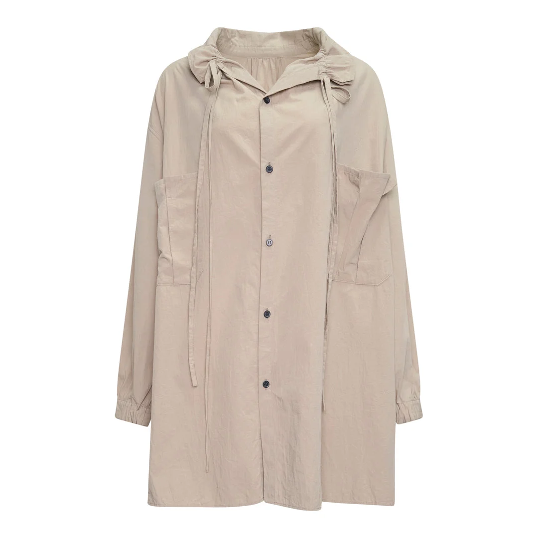 Gather Collar Hooded Coat - 1