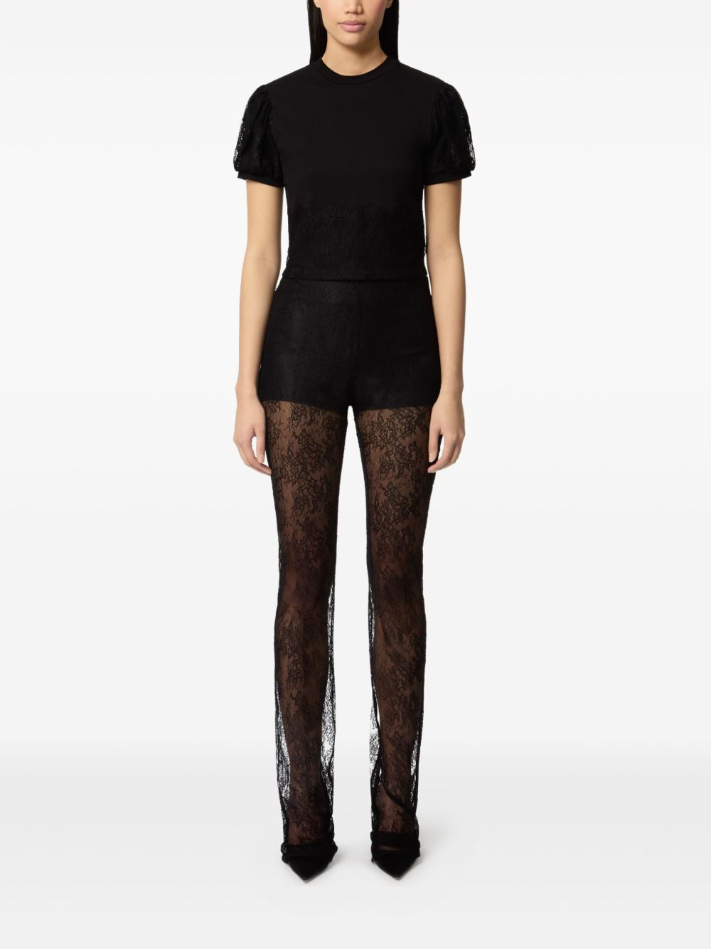 lace-trimmed puff-sleeve top - 2