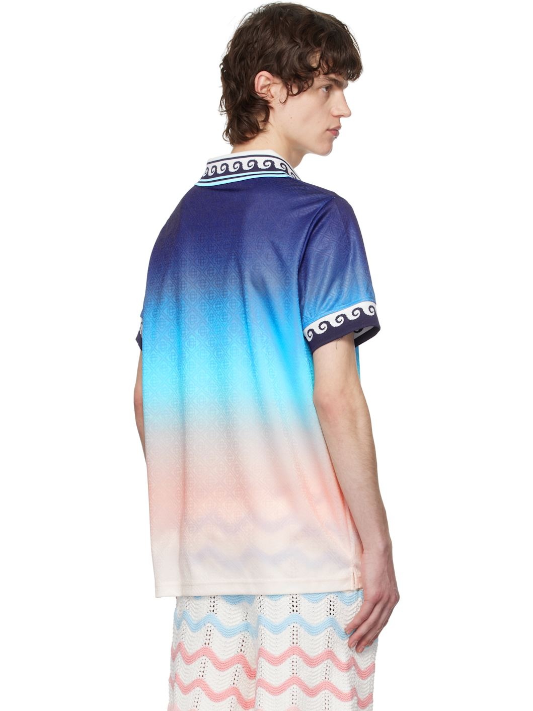 Blue Jacquard Gradient Football Polo - 3