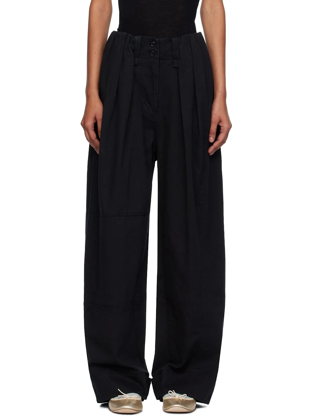 Black Full Gather Trousers - 1