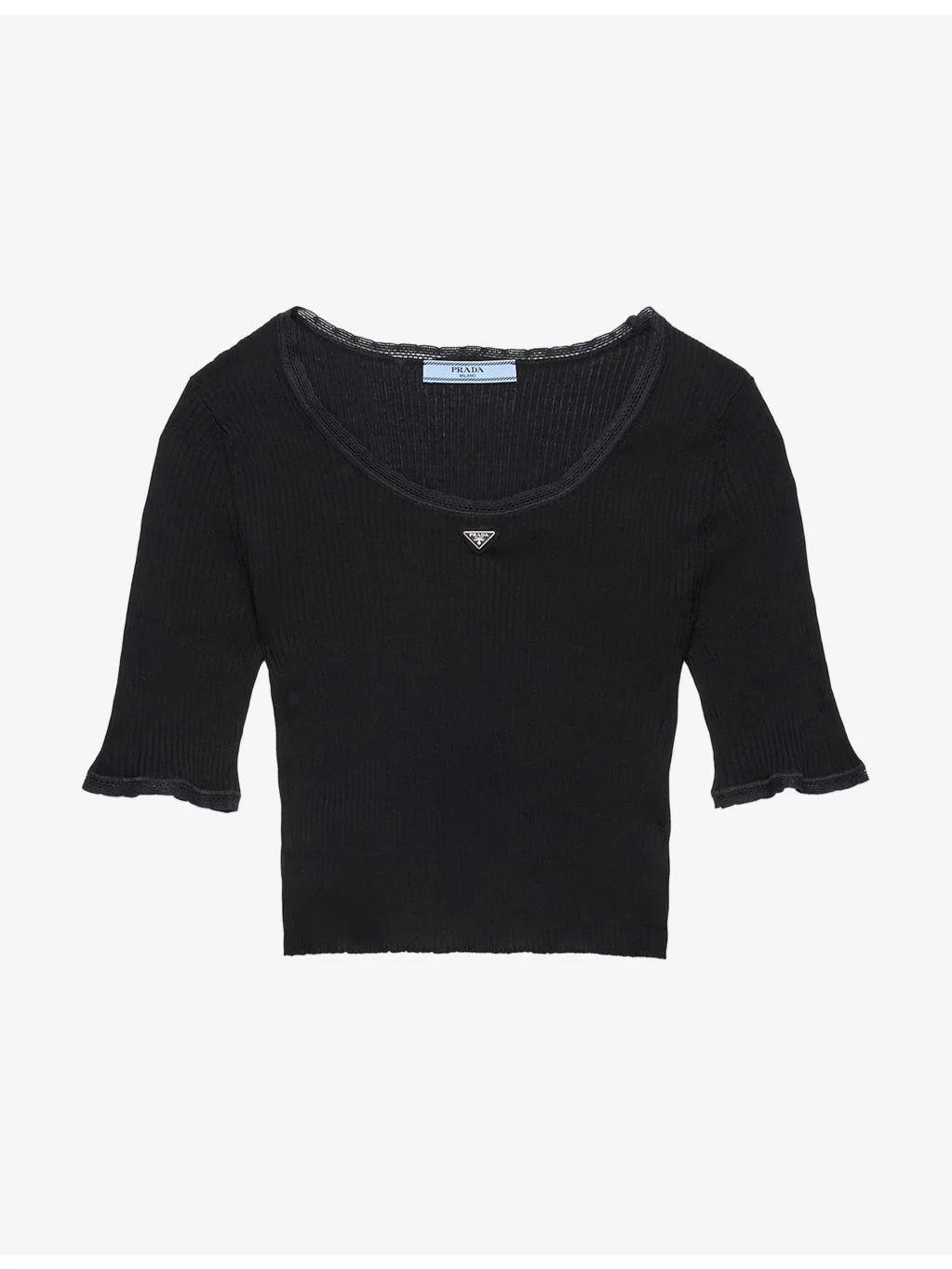 Triangle-Logo Cropped Ribbed Cotton T-Shirt - 1