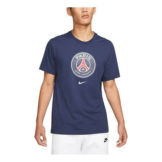 Men's Nike Paris Saint-Germain Crest Large team logo Printing Round Neck Casual Short Sleeve Blue DJ - 1