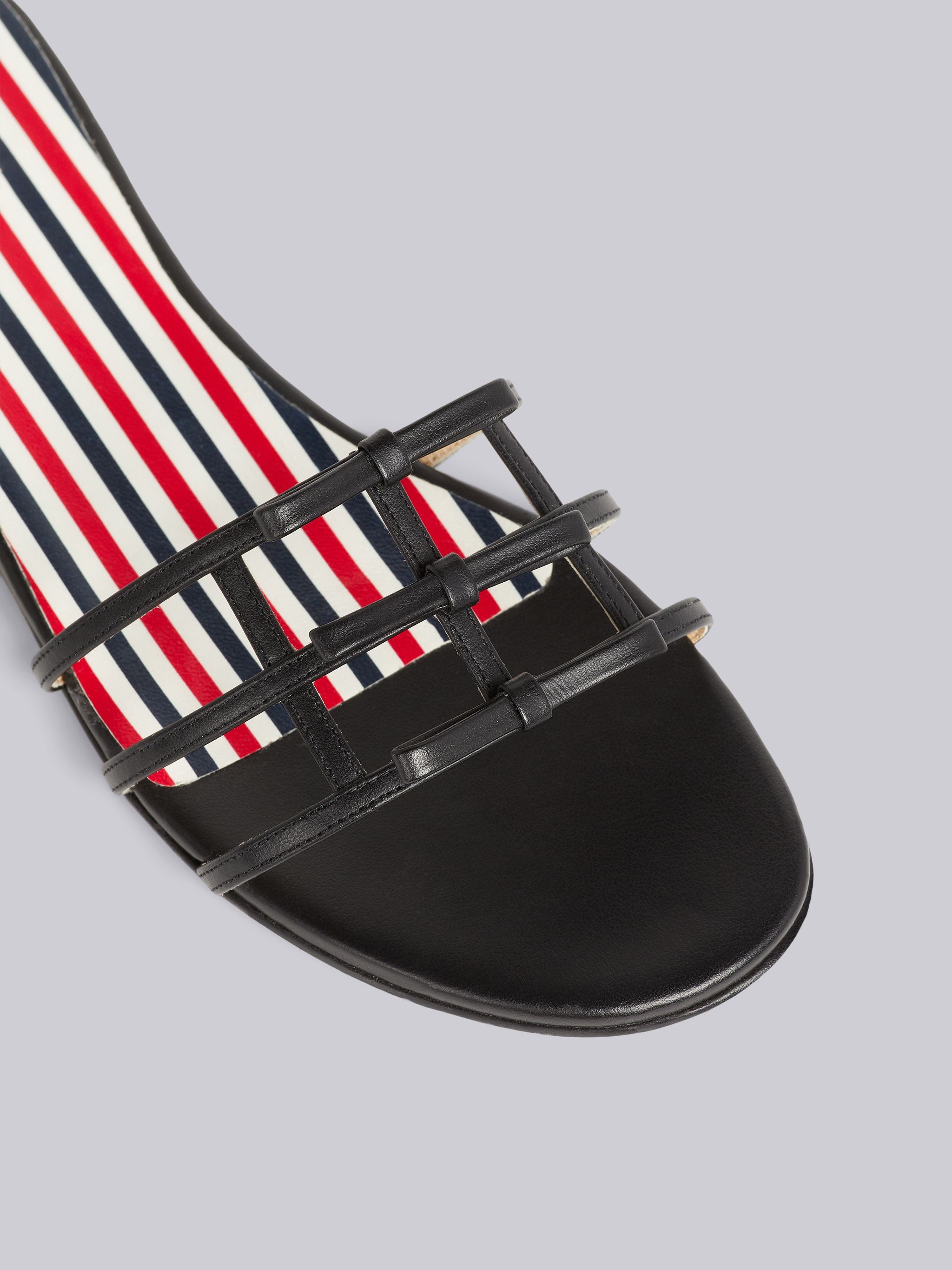 Black Vitello Calf Leather 3-Bow Slide Sandal - 2