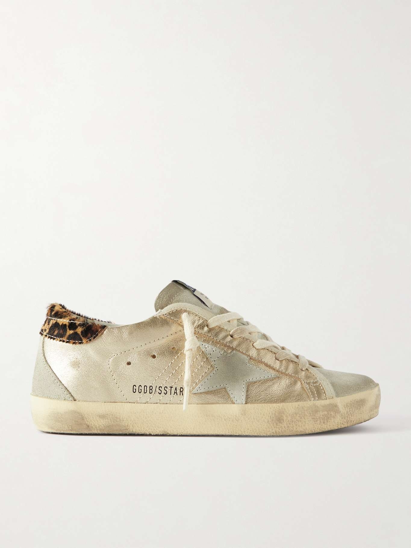 Super-Star calf hair and suede-trimmed distressed leather sneakers - 1