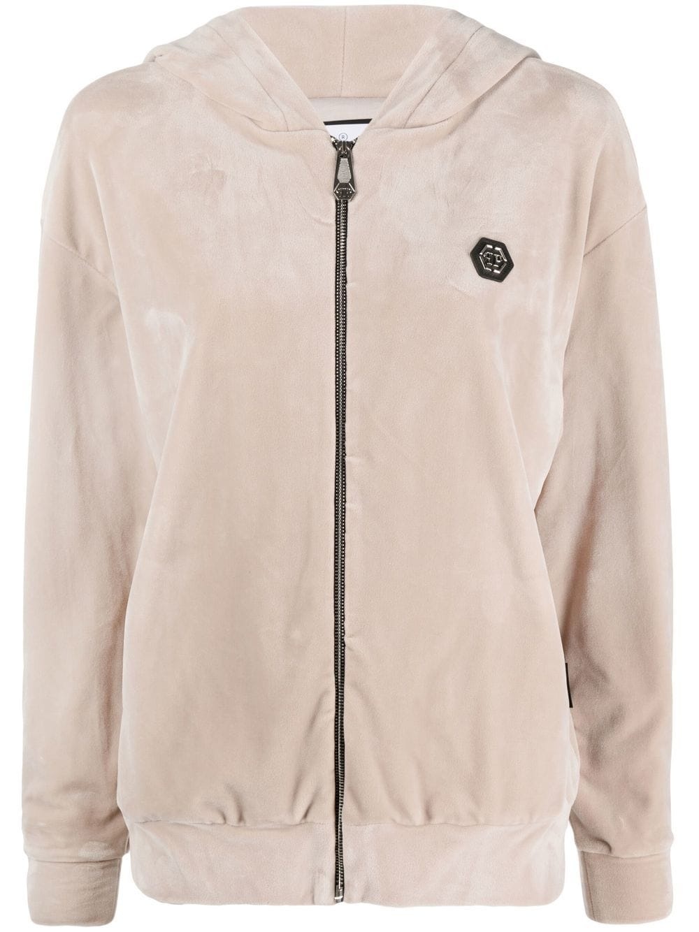 skull-appliqué zip-up hoodie - 1