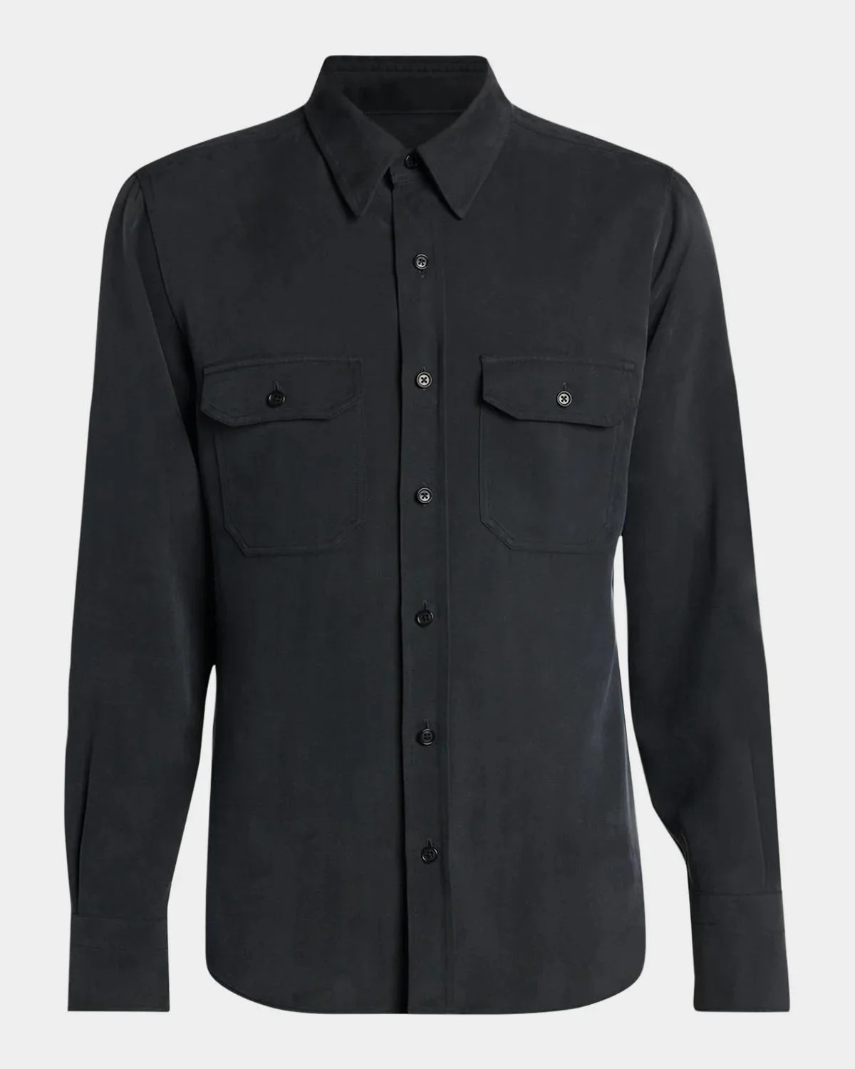 Men's Silk Twill Flap Pocket Button-Down Shirt - 1