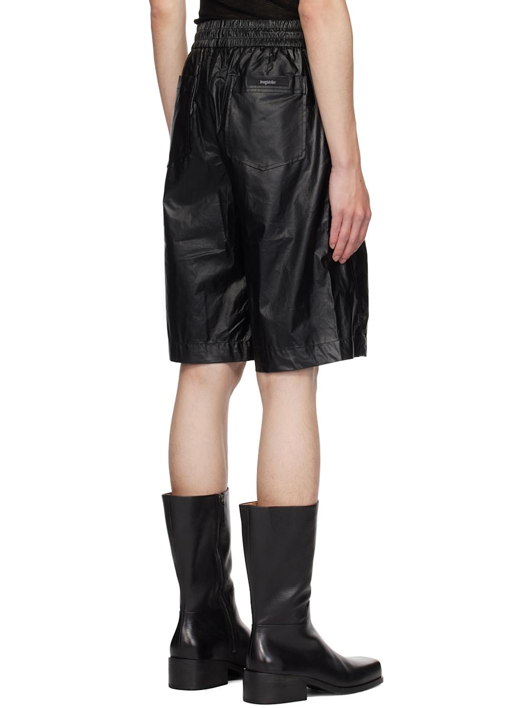 Black Drawstring Faux-Leather Bermuda Shorts - 3