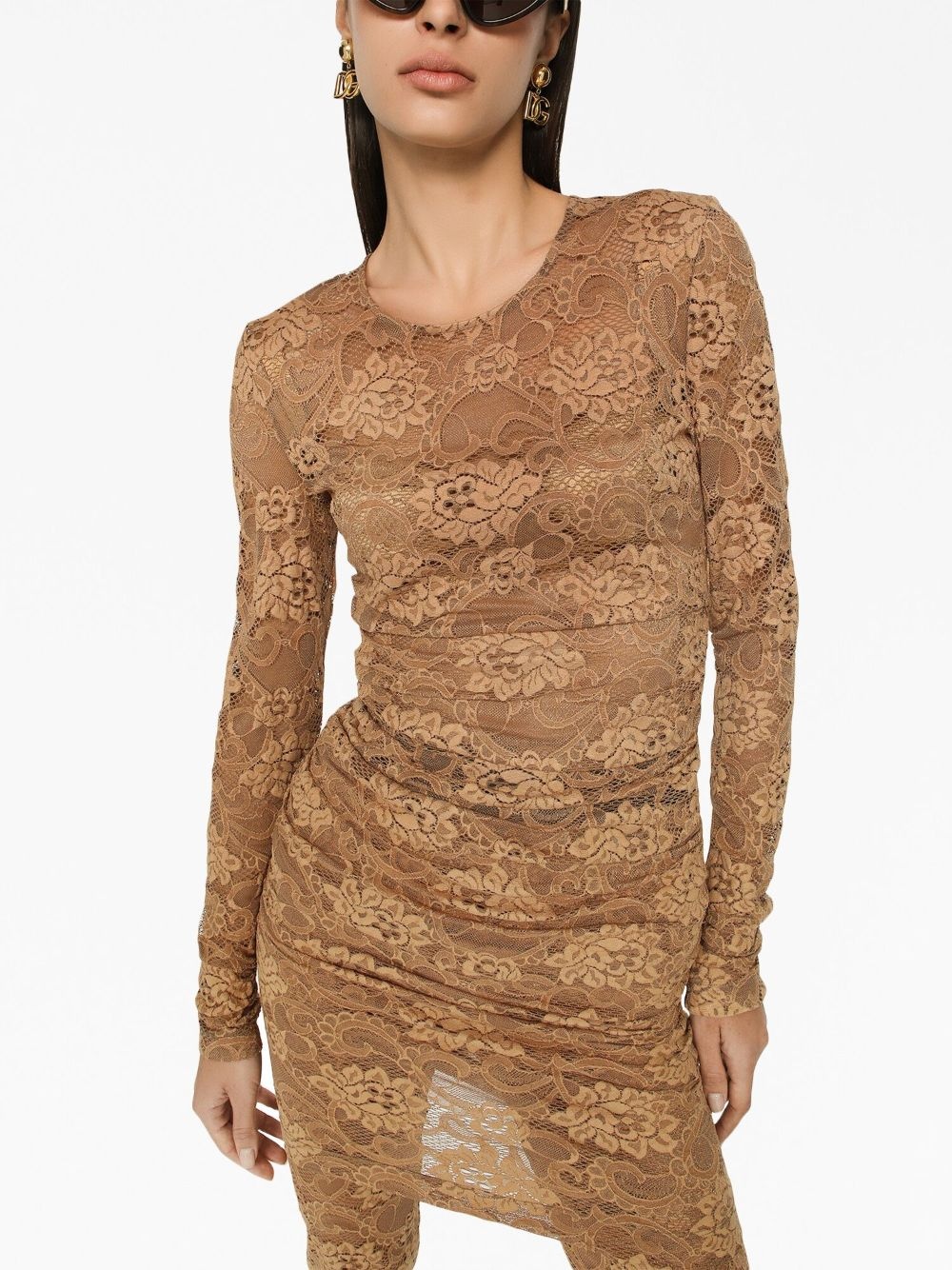 floral-lace semi-sheer minidress - 5