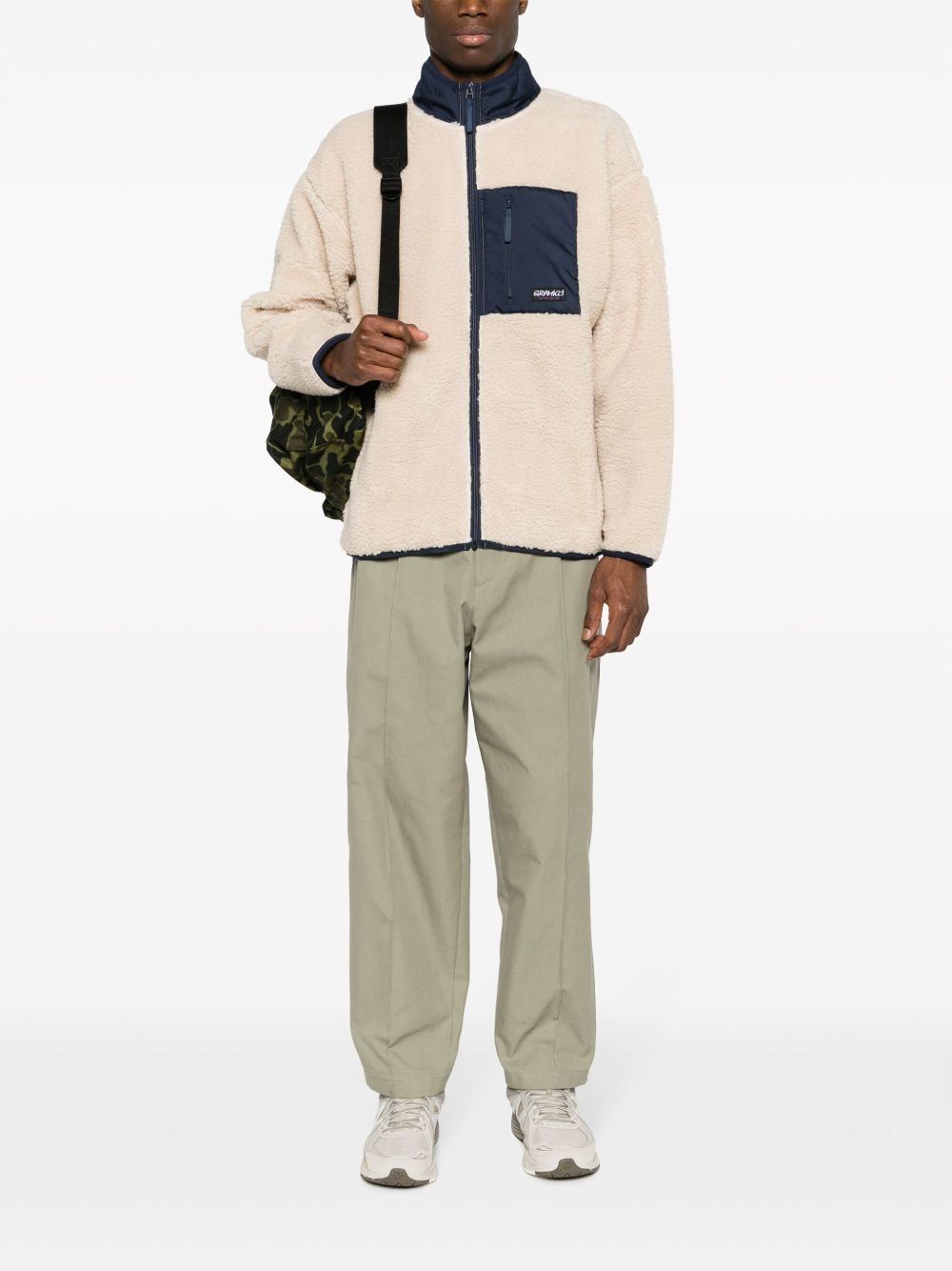 logo-patch fleece jacket - 3