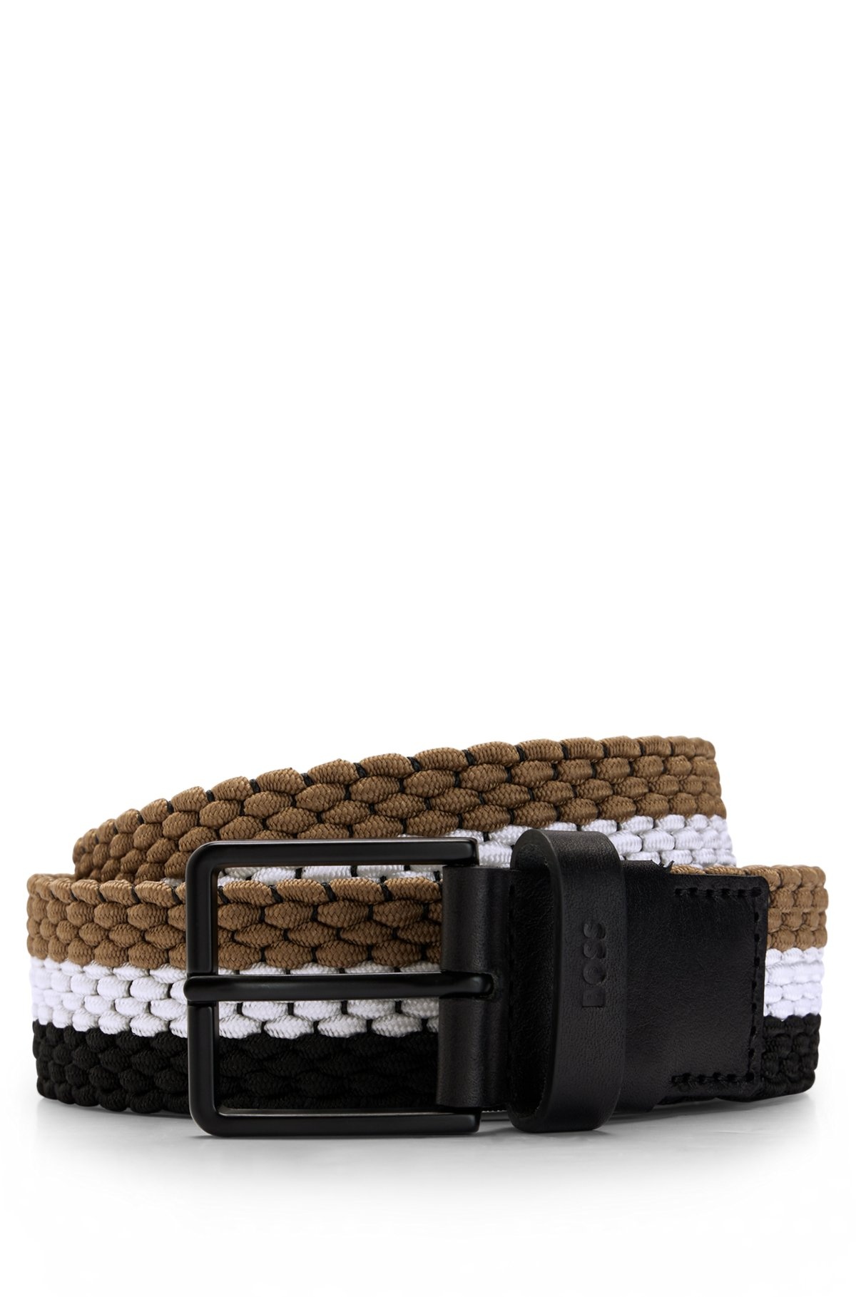 WOVEN BELT WITH LEATHER TRIMS AND CONTRASTING COLOR DETAIL - 1