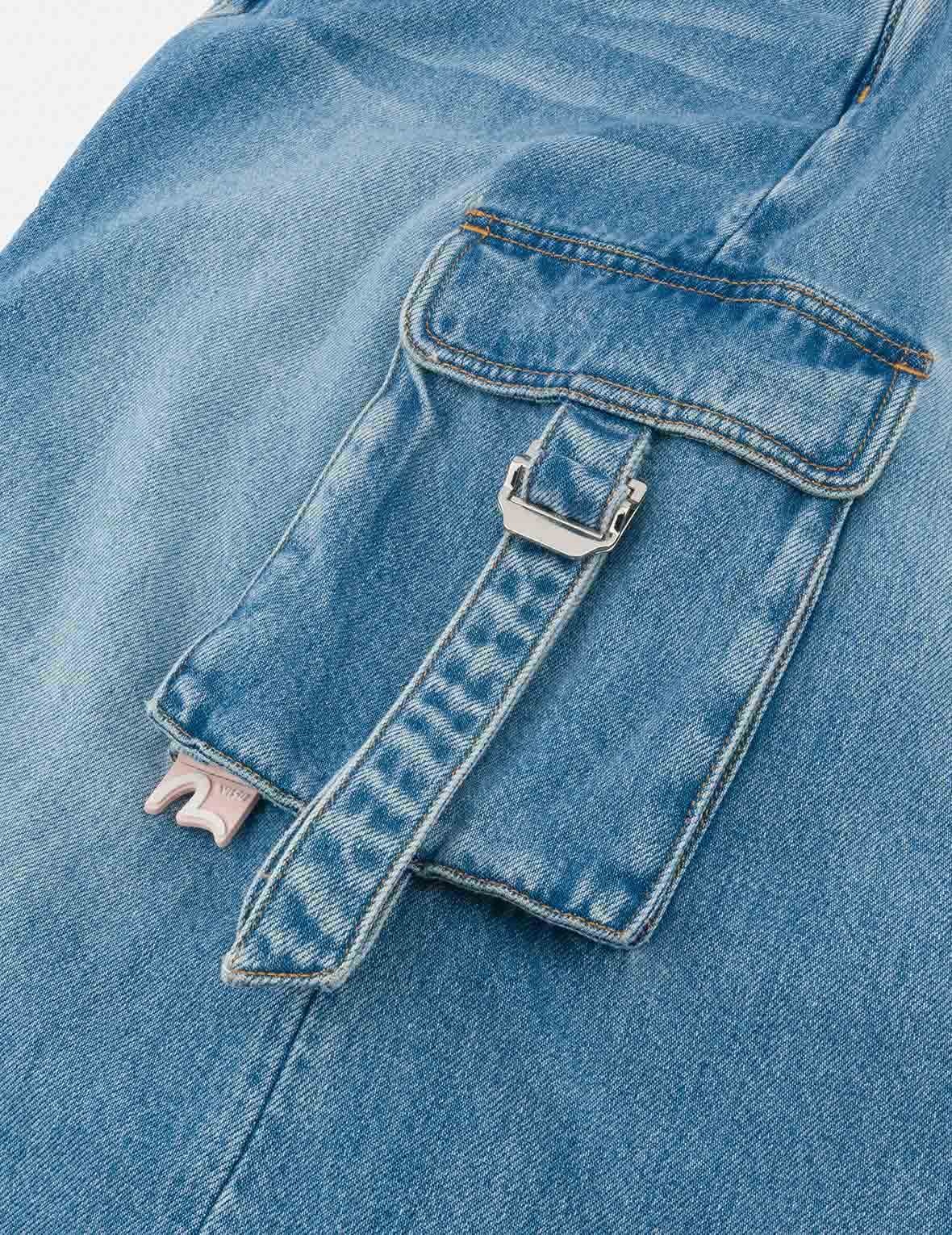 Deconstructed Inserted Seagull Embroidery Fashion Fit Denim Cargo Skirt - 12