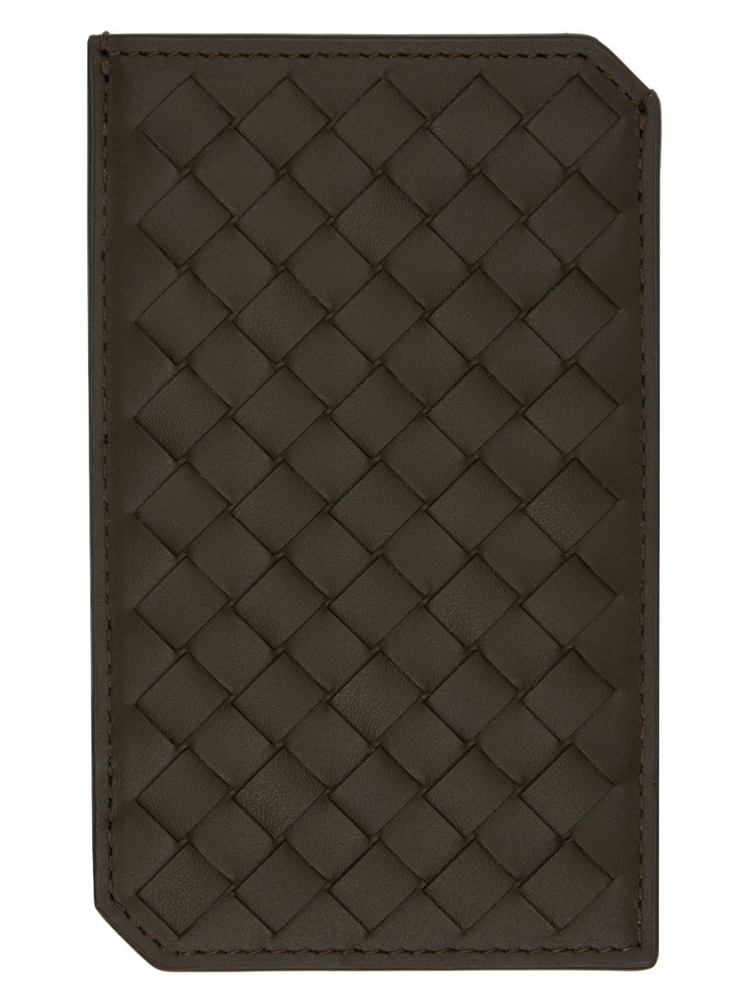 Khaki Intrecciato Piccolo Vertical Card Holder - 2