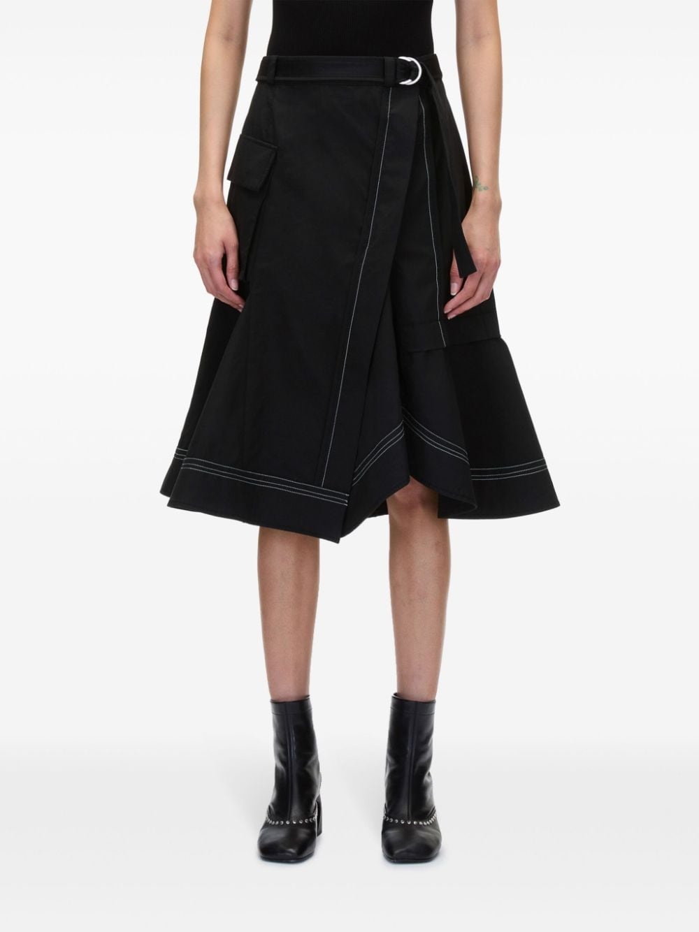 contrast-lining cotton-blend skirt - 3