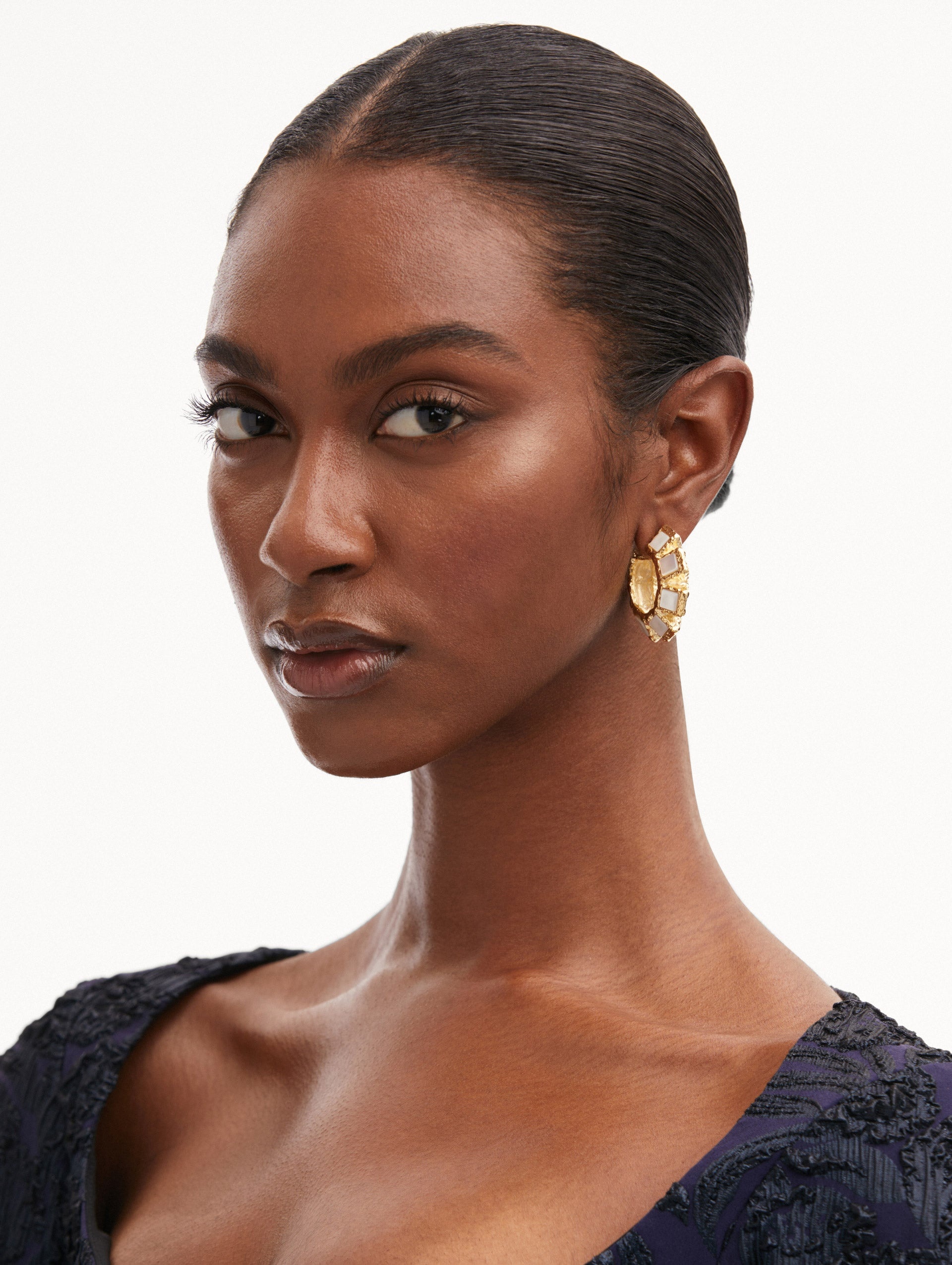 SQUARE STONE HOOP EARRINGS - 2