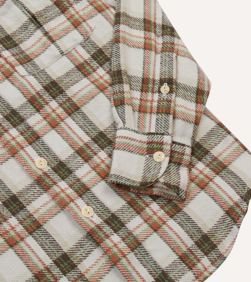 Ecru Check Cotton Two-Pocket Work Shirt 5