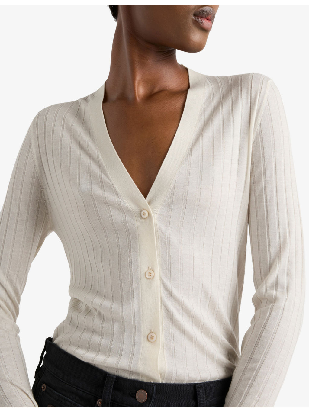 V-neck ribbed cashmere and silk cardigan - 3