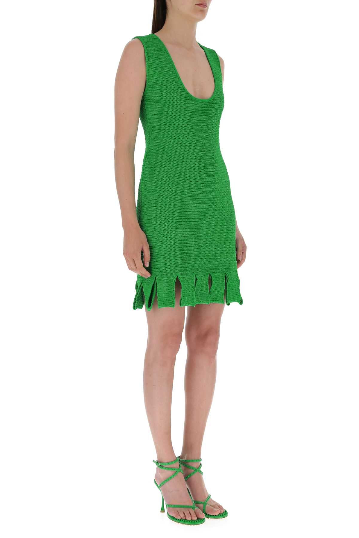 Bottega Veneta Women Grass Green Stretch Cotton Blend Mini Dress - 3