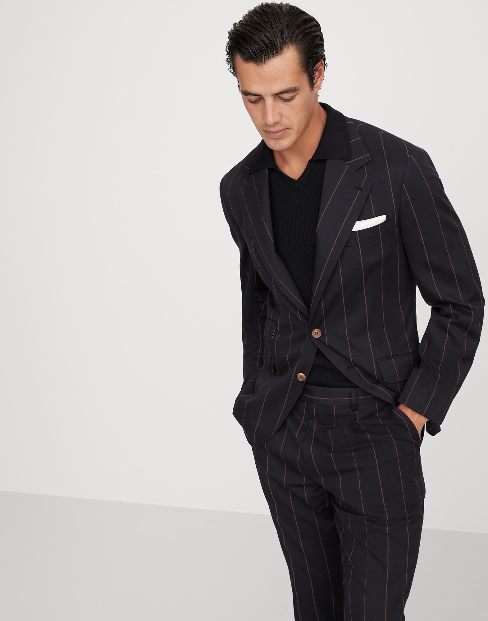 Wool and Sea Island cotton chalk stripe gabardine deconstructed Cavallo blazer - 1