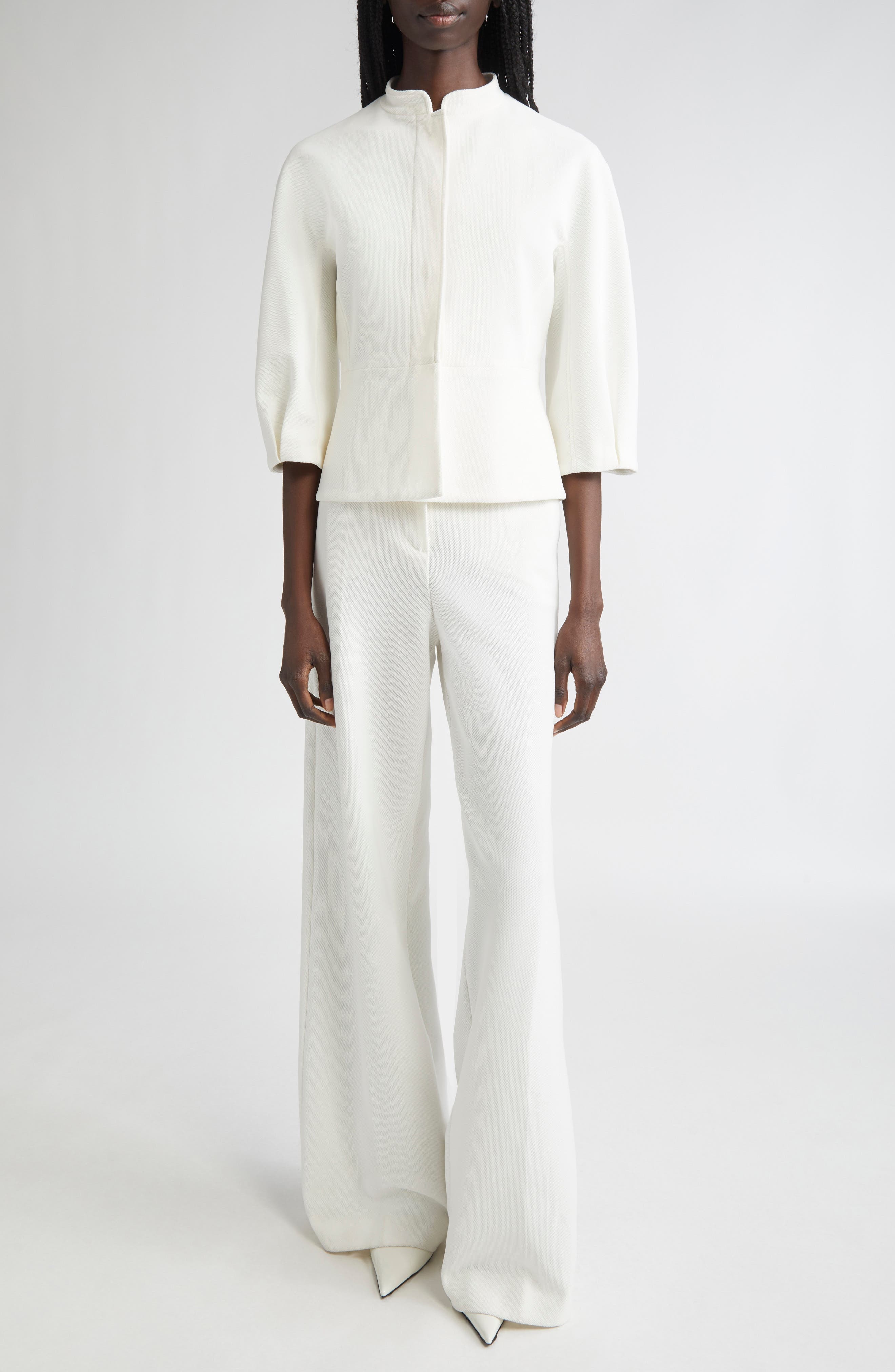 Max Mara Ponte Knit Wide Leg Pants in White at Nordstrom - 2