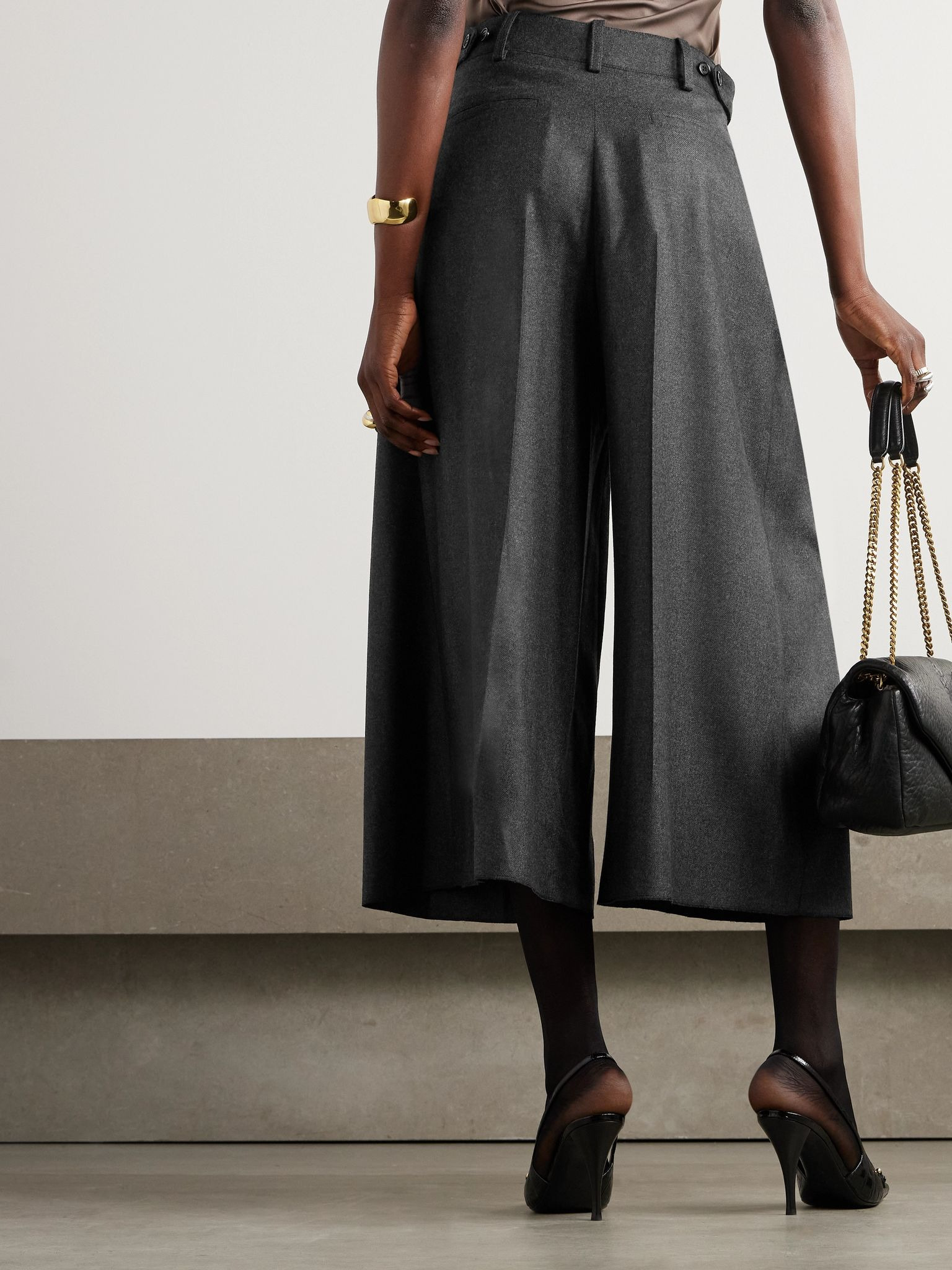 Flared pleated cashmere shorts Dark gray - 3