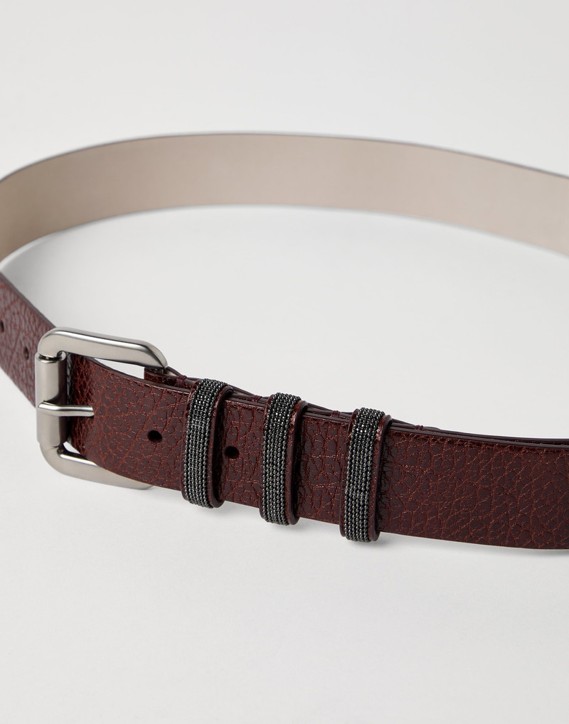 Brunello Cucinelli Glossy hammered calfskin belt with shiny loops outlook