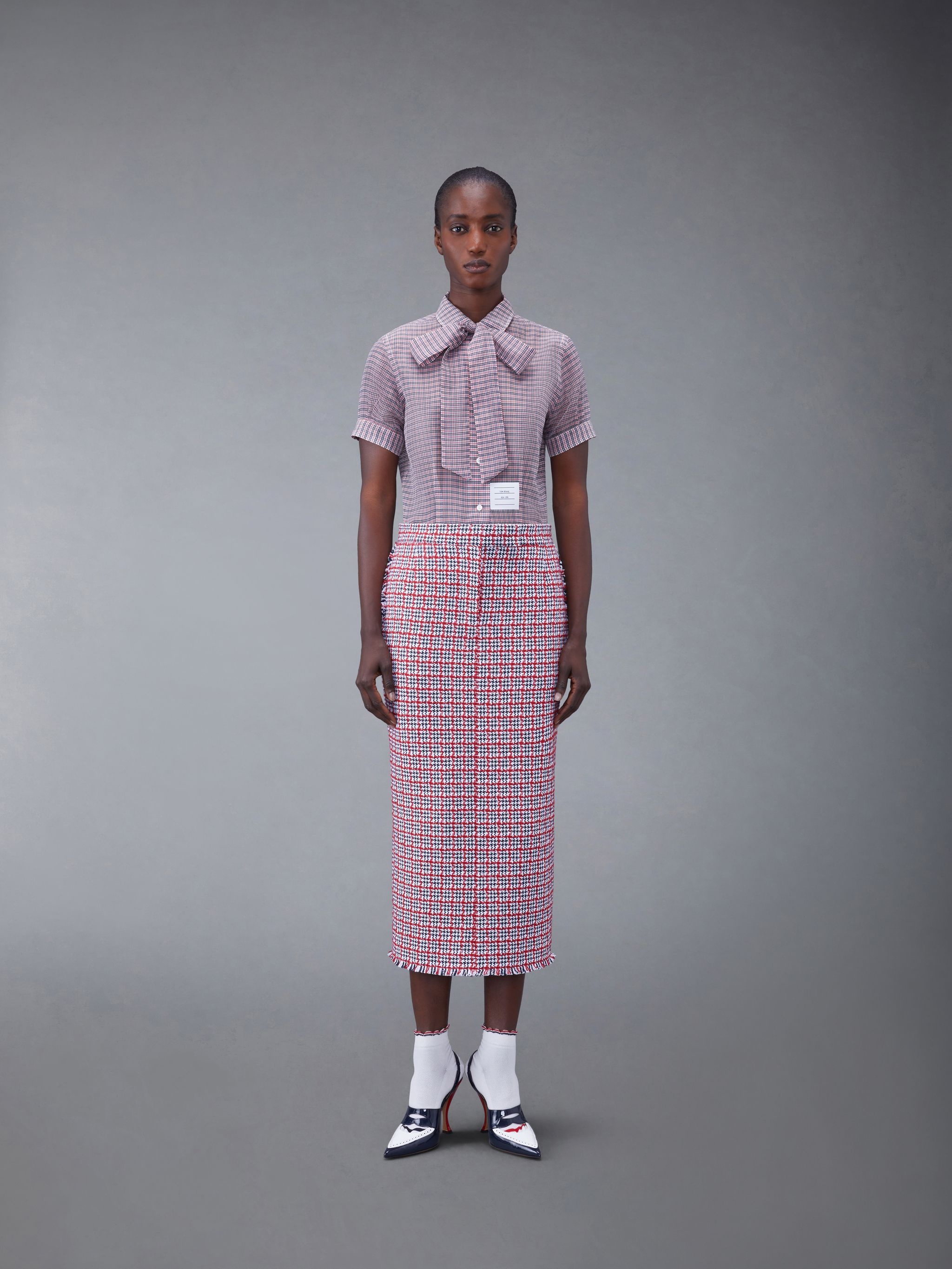 pussy-bow check-pattern blouse - 4