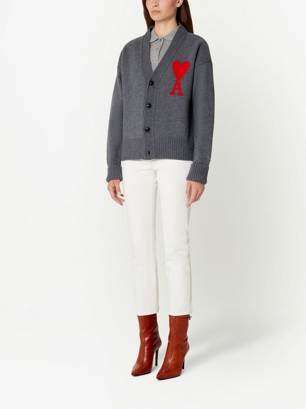 logo-intarsia wool cardigan - 2