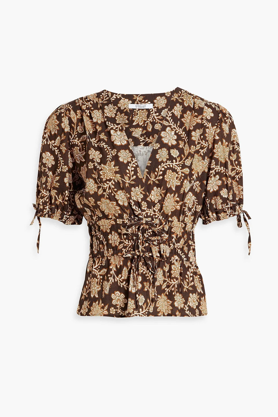 Rhea wrap-effect printed linen-blend top - 1