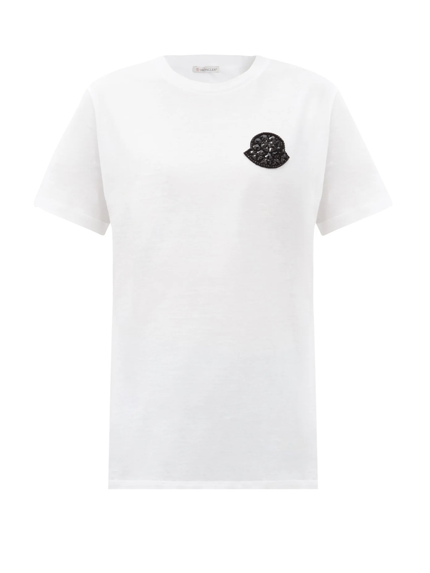 Crystal-embellished logo-patch cotton T-shirt - 1