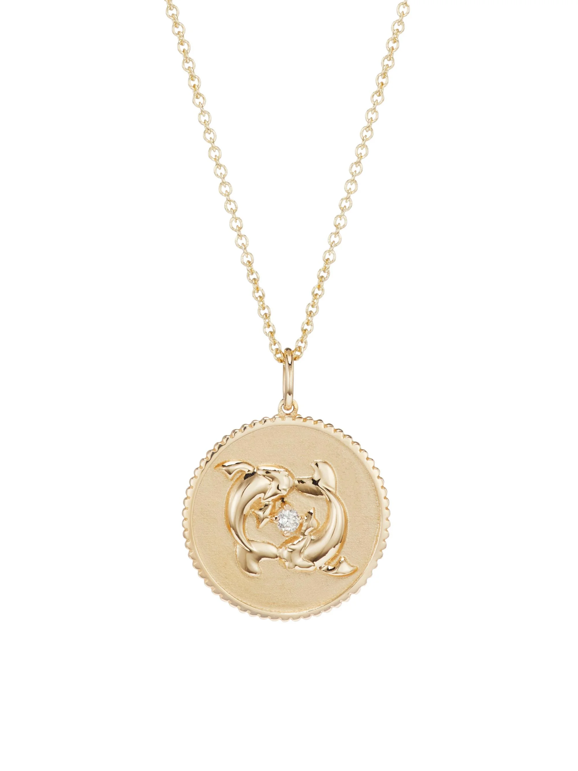Women's 14K Yellow Gold & Diamond Large Zodiac Medallion Pendant Necklace - Pisces - 1