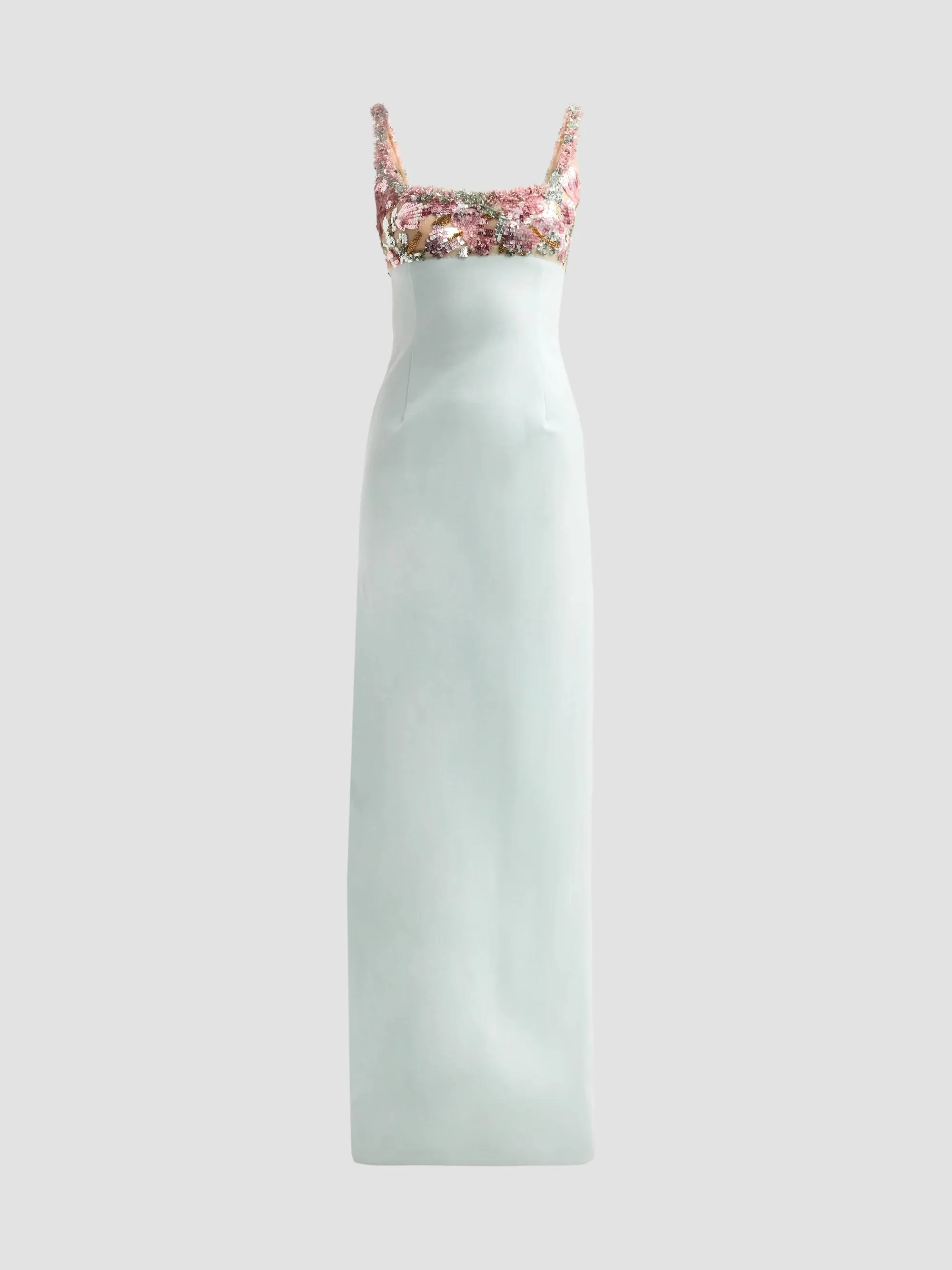 Women's Beaded Iris Embroidered Wool Gown - Soft Sage - 1