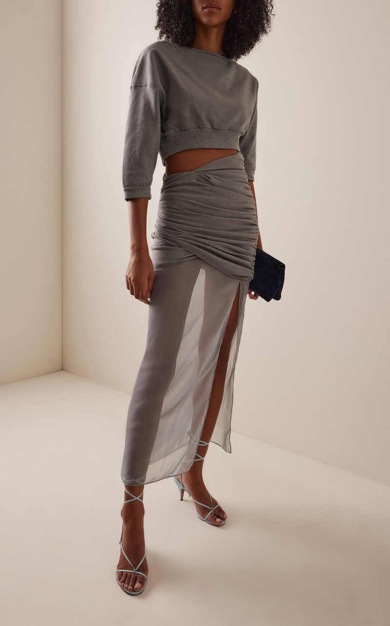 NENSI DOJAKA Ingrid Sheer-Hem Draped Cotton Skirt light grey outlook