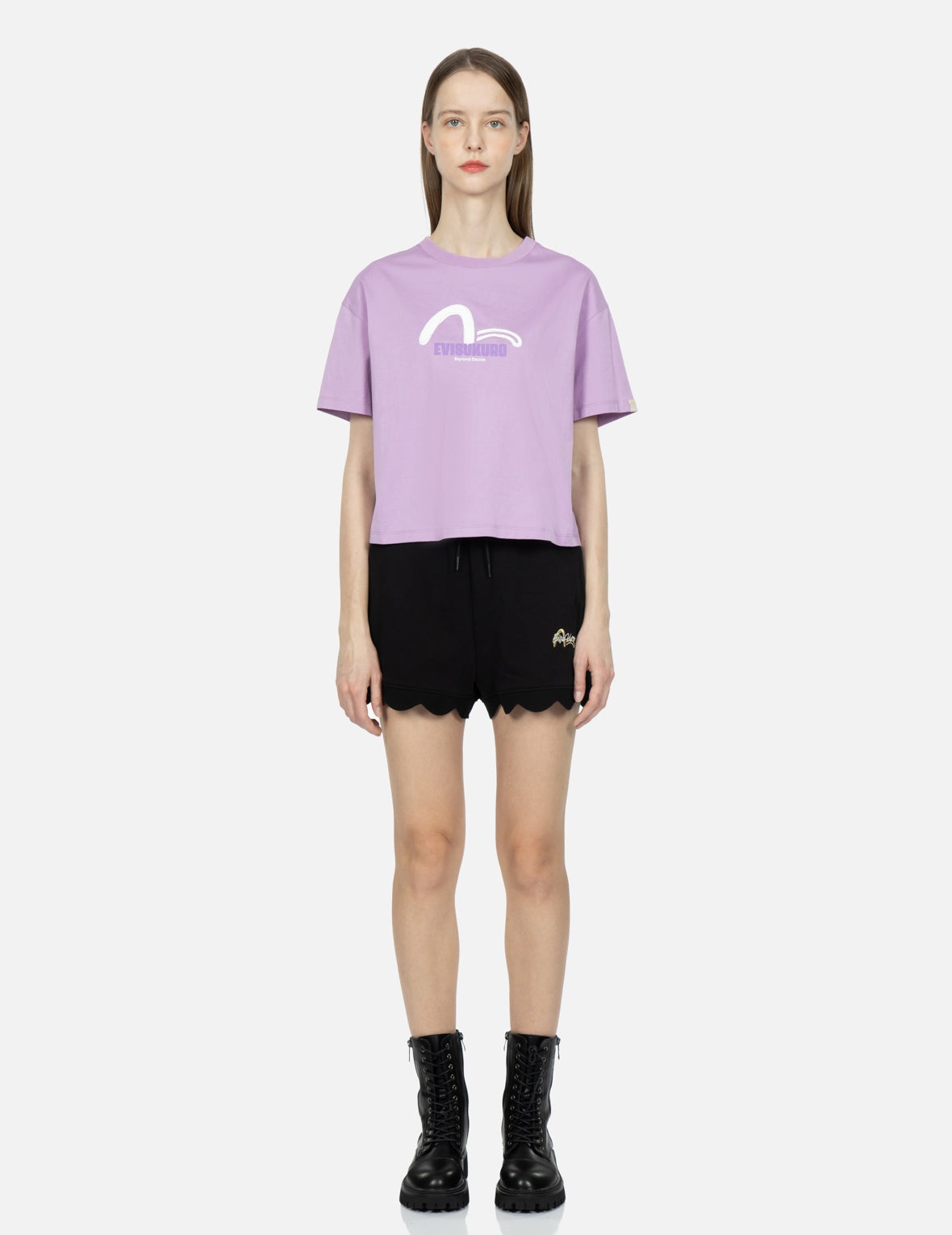 Logo and Seagull Embroidered Scallop Hem Sweatshorts - 5