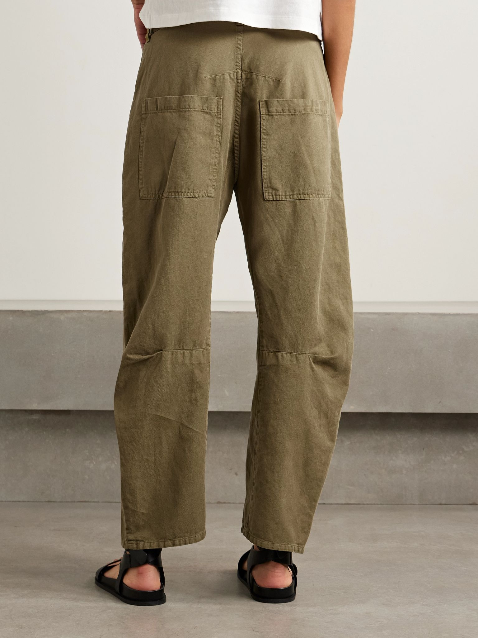 Shon cotton and linen-blend twill tapered pants Army green - 4
