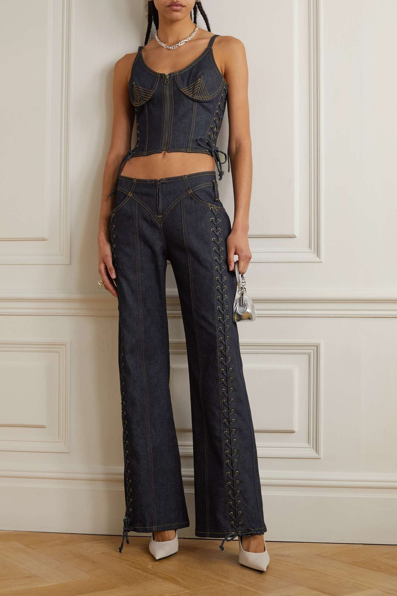 Jean Paul Gaultier Lace-up topstitched denim bustier top outlook