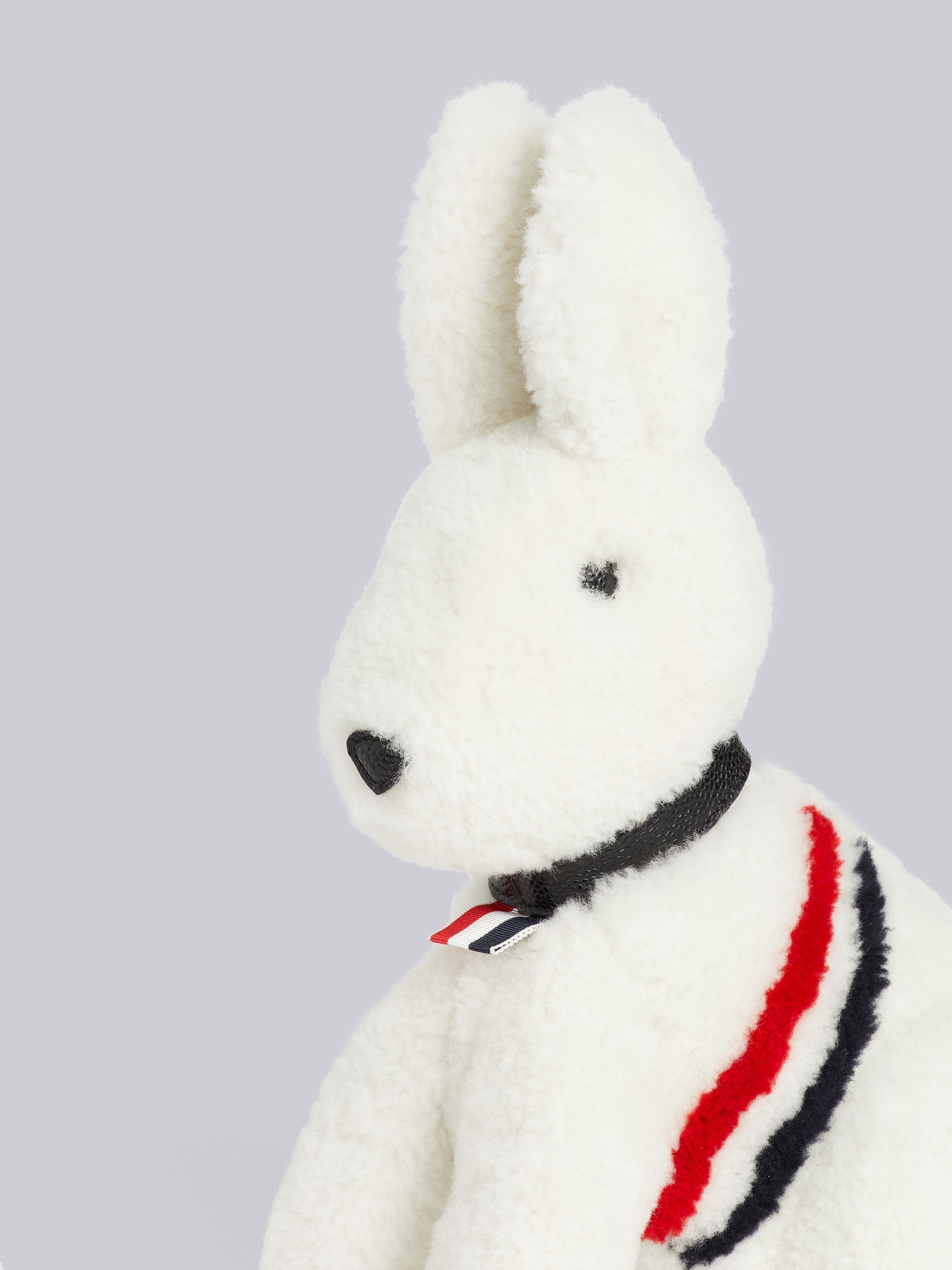 White Curly Merino Shearling Intarsia Stripe Small Rabbit Bag - 2
