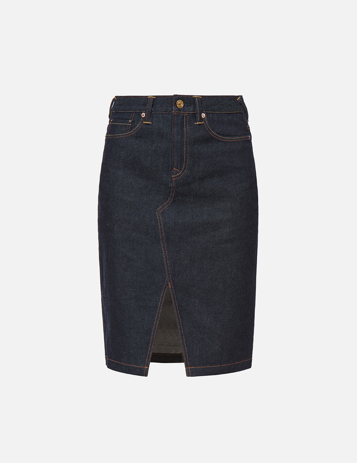 Brushstroke Daicock Split-Front Denim Pencil Skirt - 2